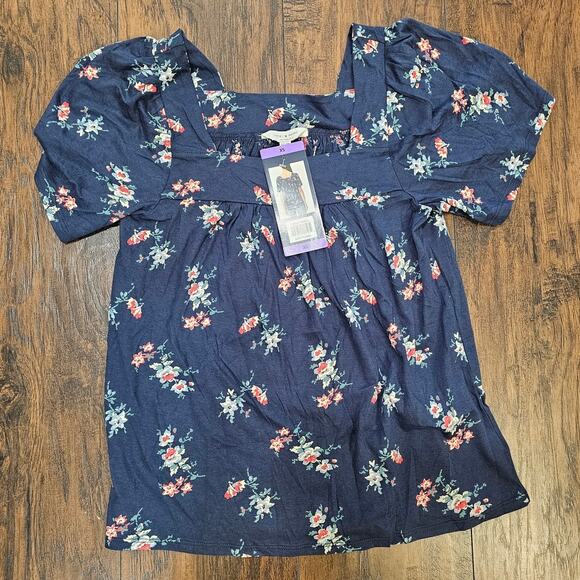 Lucky Brand Shirt Size XS Floral Blue New - Picture 1 of 3